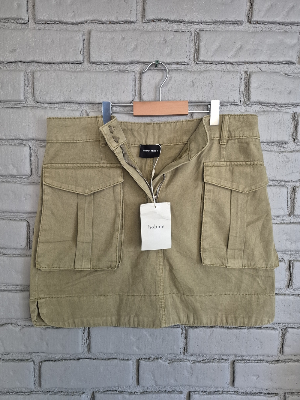 NWT Miou Muse Cargo Mini Skirt | Beige Utility Skirt | Size Large